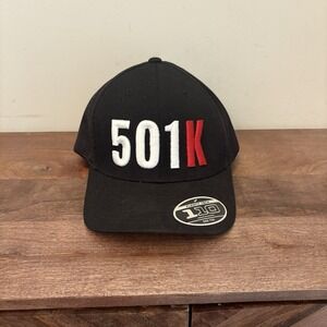 110 Flexfit Trucker Hat 501K Logo Black Embroidered Mesh Back Cap One Size‎ NEW